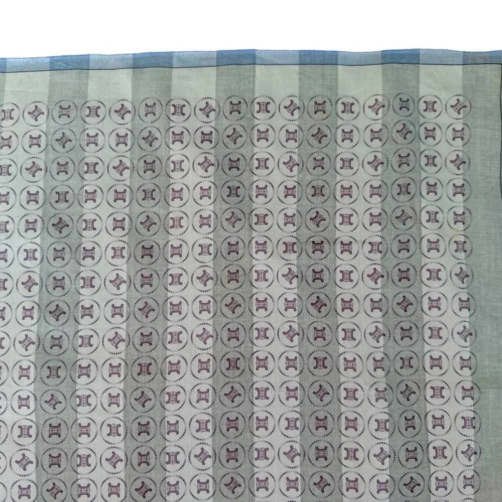 Celine Silk Scarf Cream Light Blue Logo Medallion